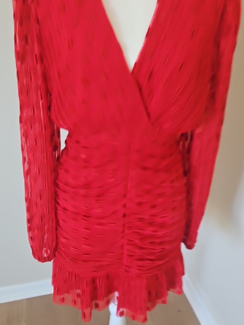 VICI Red V-Neck Ruched Mini Dress - Picture 6 of 7